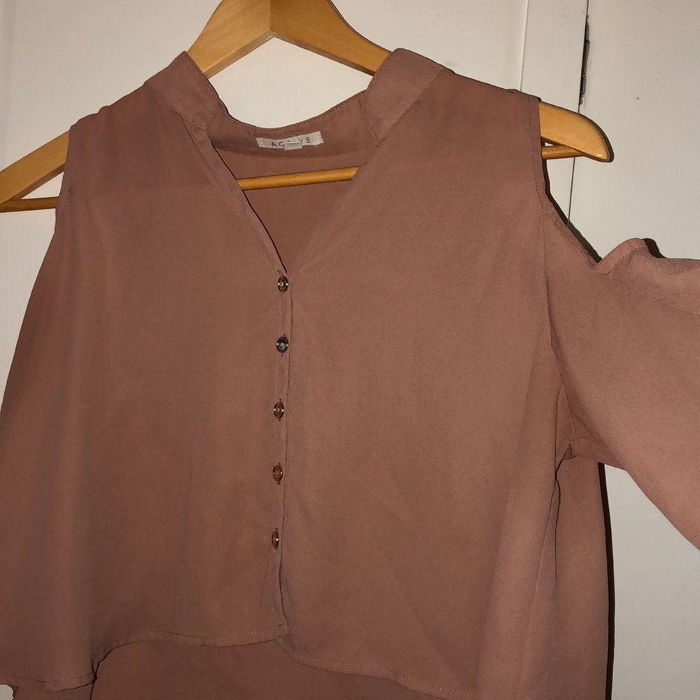 Tan button up sheer crop top